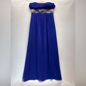 JS Boutique Silk Maxi Dress Royal Blue Sz 4 Strapless Sequence Beaded Wedding